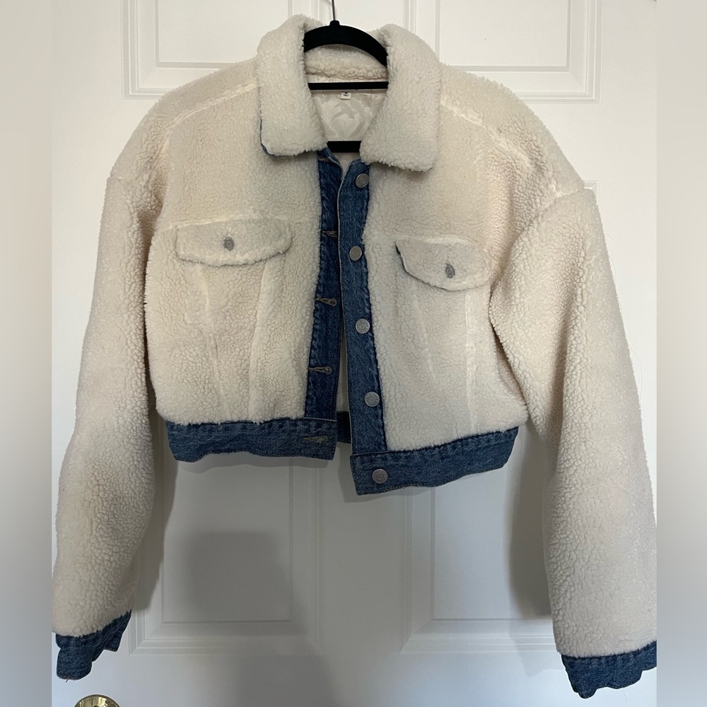 PacSun, Jean/teddy cropped jacket. Size medium.